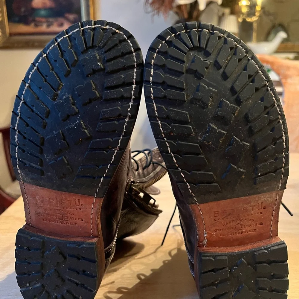 Bed Stu Distressed Black Leather Combat Boots - Picture 5 of 8